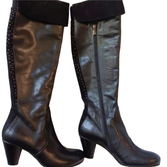 MELIN ITALY Knee High Boots Sz 36 BUTTERY LEATHER Cuffed Suede Studs Side Zipper - Picture 1 of 16